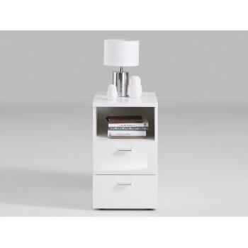 FMD Boxspringbett Nachtkonsole mit 2 Schubladen, Hochglanz-Weiß - B-Ware sehr gut