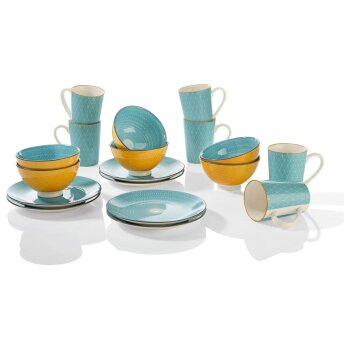 ERNESTO® Porzellan Geschirr Set, 18-teilig, mit Mustern, türkis - B-Ware sehr gut