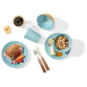 ERNESTO® Porzellan Geschirr Set, 18-teilig, mit Mustern, türkis - B-Ware sehr gut