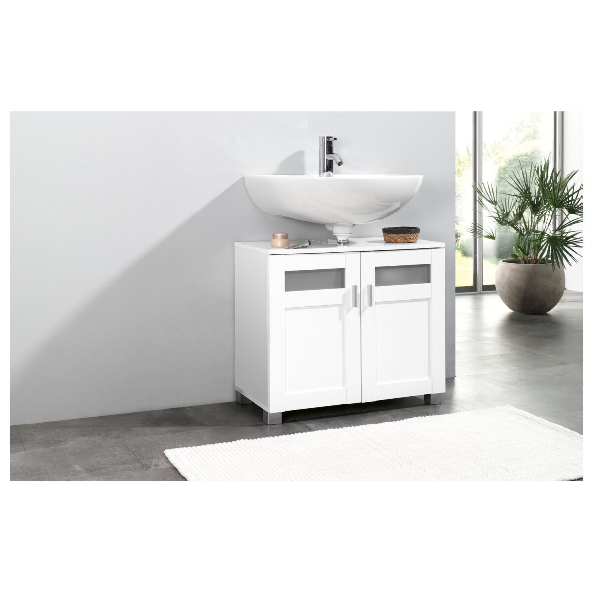 LIVARNO home Waschbeckenunterschrank »Basel«, mit 2 Glasrahmentüren -  B-Ware sehr gut, 35,99 €