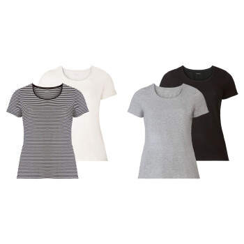 ESMARA® Damen T-Shirt, 2 Stück, mit Baumwolle -...