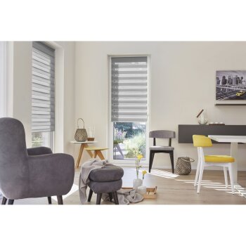 Lichtblick Klemmfix Duo-Rollo, Sonnen- und Sichtschutz, Lichtregulierung, ohne Bohren, Grau, 90 cm, 220 cm - B-Ware neuwertig