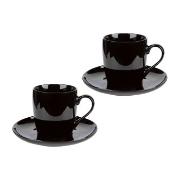 ERNESTO® 2er Set Tassen mit Untertasse, aus hochwertigem Porzellan (Milchkaffeetassen schwarz) - B-Ware sehr gut