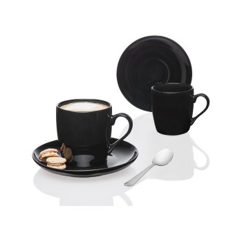 ERNESTO® 2er Set Tassen mit Untertasse, aus hochwertigem Porzellan (Milchkaffeetassen schwarz) - B-Ware sehr gut