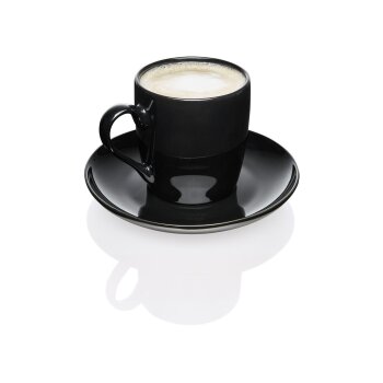ERNESTO® 2er Set Tassen mit Untertasse, aus hochwertigem Porzellan (Milchkaffeetassen schwarz) - B-Ware sehr gut
