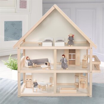 roba Puppenhaus inkl. Möbel & Puppen, Holz natur - B-Ware sehr gut