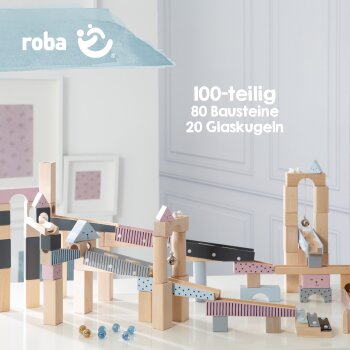 roba Kugelbahn, Holzkugelbahn groß, 100-teilig, Murmelbahn, Motorikspielzeug variabel aufbaubar - B-Ware sehr gut