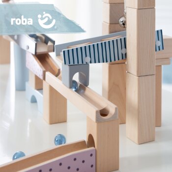 roba Kugelbahn, Holzkugelbahn groß, 100-teilig, Murmelbahn, Motorikspielzeug variabel aufbaubar - B-Ware sehr gut
