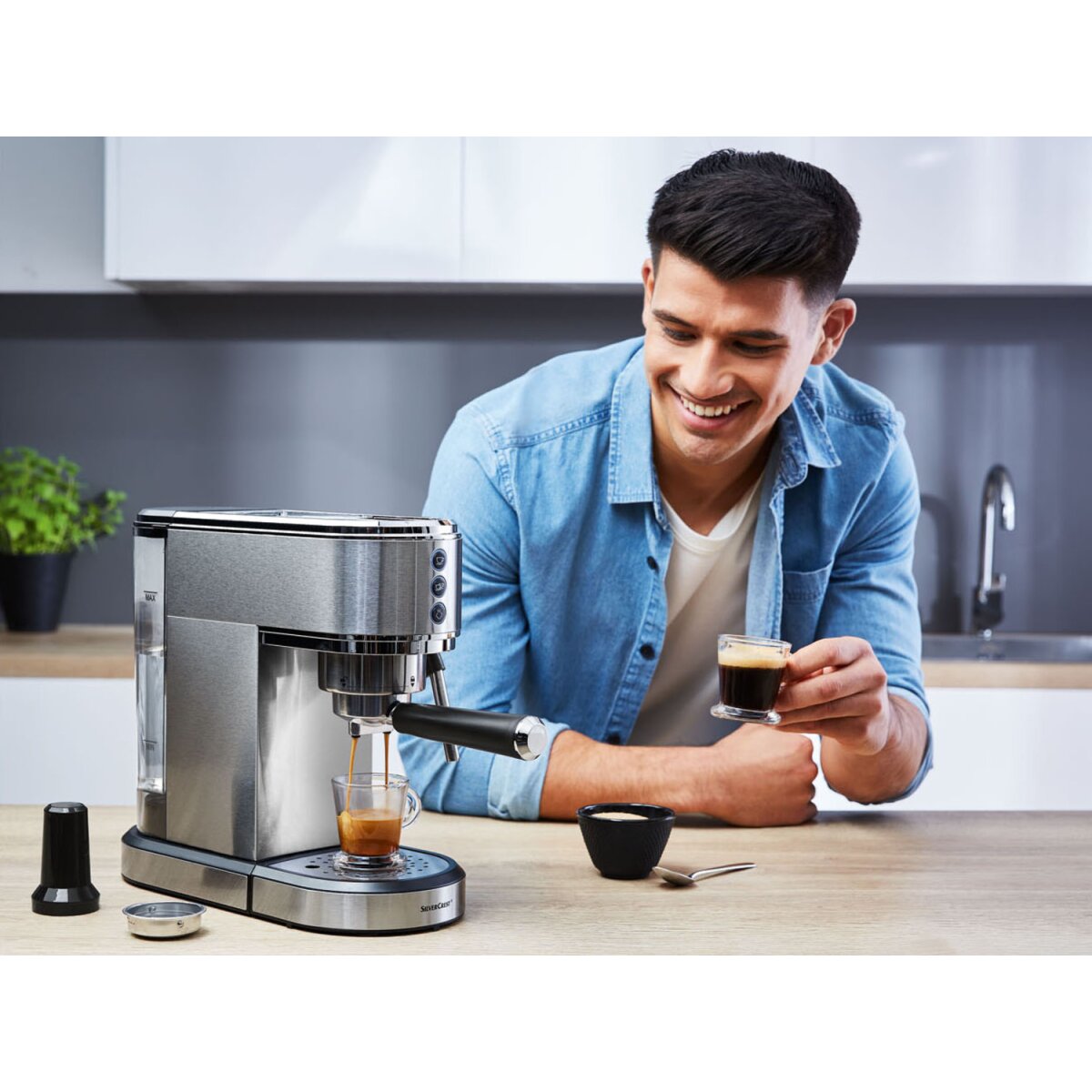Slim - TOOLS Espresso B-Ware SILVERCREST® B2, 1350 für 34,99 SSMS KITCHEN € gut, Siebträgermaschine