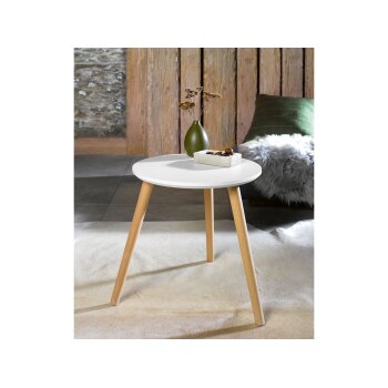 LIVARNO HOME Beistelltisch, aus Massivholz, Ø40cm (Weiß) - B-Ware Transportschaden Kosmetisch