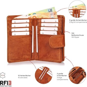 DONBOLSO® Geldbörse Prag, Damen, Geldbeutel mit 10 Kartenfächern und RFID-Schutz, Cocnac - B-Ware sehr gut