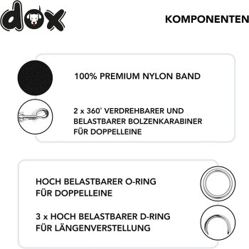DDOXX Hundeleine Nylon, 3-fach verstellbar, 2m, M - 2,0 x...