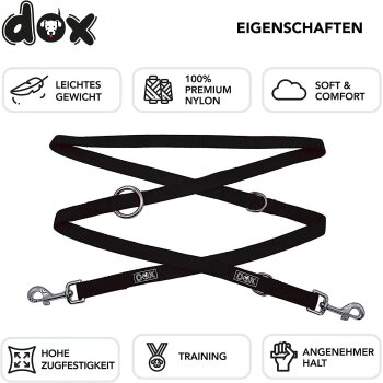 DDOXX Hundeleine Nylon, 3-fach verstellbar, 2m, M - 2,0 x 200 cm, schwarz - B-Ware sehr gut