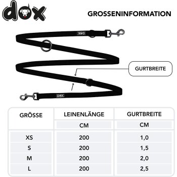 DDOXX Hundeleine Nylon, 3-fach verstellbar, 2m, M - 2,0 x 200 cm, schwarz - B-Ware sehr gut