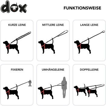 DDOXX Hundeleine Nylon, 3-fach verstellbar, 2m, M - 2,0 x 200 cm, schwarz - B-Ware sehr gut
