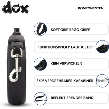 DDOXX Roll-Leine reflektierend, ausziehbar, XS, 3 m, bis...