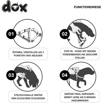 DDOXX Hundegeschirr Nylon, Step-In, Reflektierend, Verstellbar, Ausbruchsicher | für kleine & große Hunde, Schwarz, XS - B-Ware sehr gut