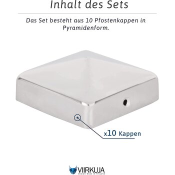 VIIRKUJA Pfostenkappen, 7 x 7 cm, 10 Stück, Edelstahl, Pyramiden Form - B-Ware sehr gut