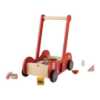PLAYTIVE Holz Schiebewagen, mit 30 Holzbausteinen - B-Ware