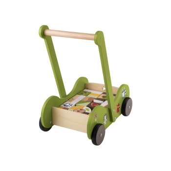 PLAYTIVE Holz Schiebewagen, mit 30 Holzbausteinen - B-Ware