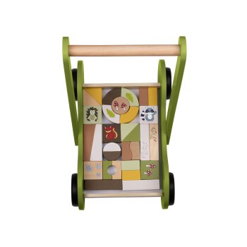 PLAYTIVE Holz Schiebewagen, mit 30 Holzbausteinen - B-Ware
