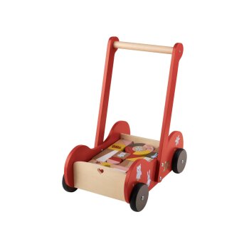 PLAYTIVE Holz Schiebewagen, mit 30 Holzbausteinen - B-Ware