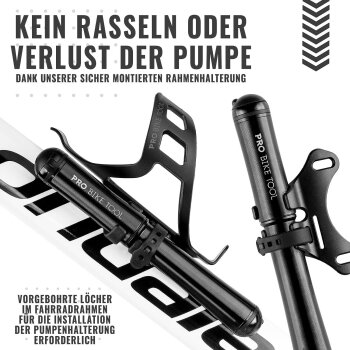 PRO BIKE TOOL Mini Bike Pump Premium Edition - Passend für Presta- und Schrader-Ventile - B-Ware sehr gut