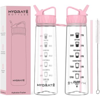 HYDRATE Tracker 900ml Wasserflasche mit Strohhalm, soft...