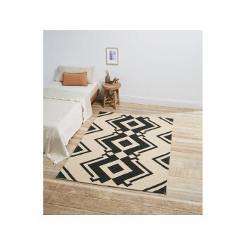 LIVARNO home Baumwollteppich, 140 x 200 cm (schwarz/creme) - B-Ware neuwertig
