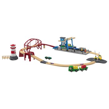 Playtive Containerhafen Eisenbahn-Set, aus Echtholz -...