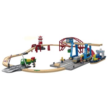 Playtive Containerhafen Eisenbahn-Set, aus Echtholz - B-Ware sehr gut