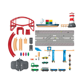 Playtive Containerhafen Eisenbahn-Set, aus Echtholz - B-Ware neuwertig