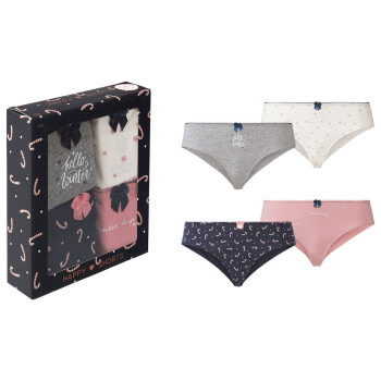 Happy Shorts Damen Slips, 4 Stück, mit Weihnachtsmotiv & Geschenkverpackung - B-Ware