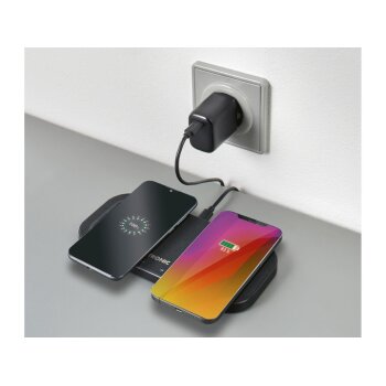 TRONIC® Ladepad QI Dual, mit Metallrahmen, inkl. 30 W Netzteil (Schwarz) - B-Ware sehr gut
