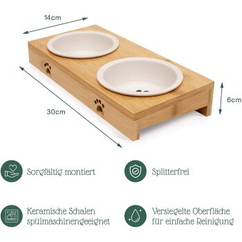 Pfotenolymp® Premium Futterstation, Futterbar für Katzen aus Bambus / Holz - B-Ware sehr gut