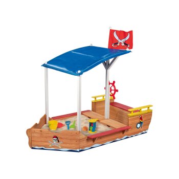 Playtive Sandkasten »Piratenschiff«, mit Steuerrad, Sonnendach und Flagge - B-Ware Transportschaden Kosmetisch