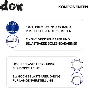 DDOXX Hundeleine Nylon, reflektierend, 3fach verstellbar,...