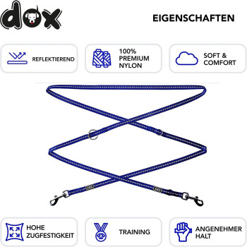 DDOXX Hundeleine Nylon, reflektierend, 3fach verstellbar, XS - 1,0 x 200 cm, blau - B-Ware neuwertig