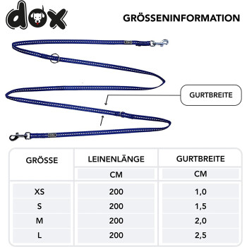 DDOXX Hundeleine Nylon, reflektierend, 3fach verstellbar, XS - 1,0 x 200 cm, blau - B-Ware neuwertig