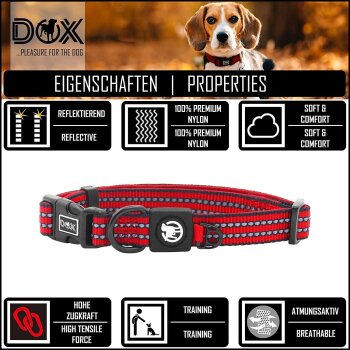 DDOXX Hundehalsband Nylon, reflektierend, verstellbar, gepolstert,Blau, S - B-Ware sehr gut