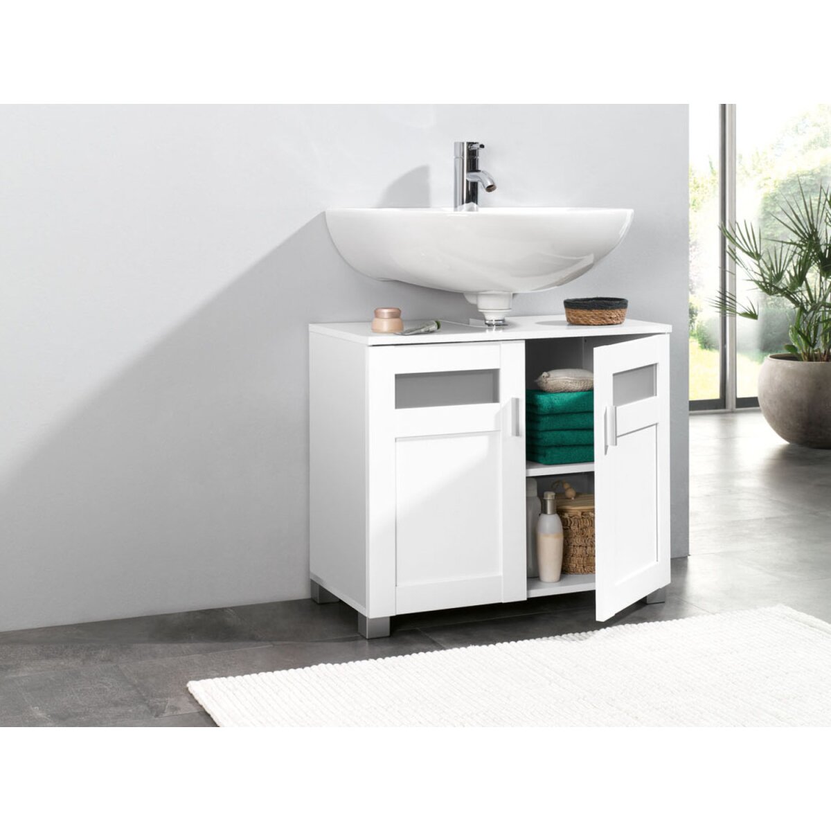 LIVARNO home Waschbeckenunterschrank »Basel«, mit 2 Glasrahmentüren -  B-Ware sehr gut, 29,99 €