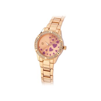 AURIOL® Damen Armbanduhr-Schmuckset, 2-teilig, mit Armband (rosegold mit Herzen) - B-Ware neuwertig