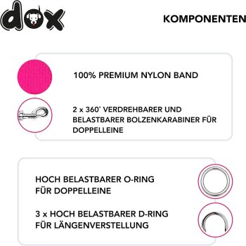 DDOXX Hundeleine Nylon, 3fach verstellbar, 2m | für...