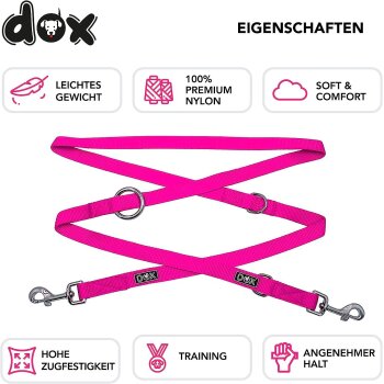 DDOXX Hundeleine Nylon, 3fach verstellbar, 2m | für kleine & große Hunde, XS, Pink - B-Ware sehr gut