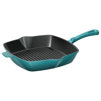 ERNESTO® Gusseisen-Grillpfanne, 24,5 x 24,5 cm, gerillt (petrol) - B-Ware Transportschaden Kosmetisch