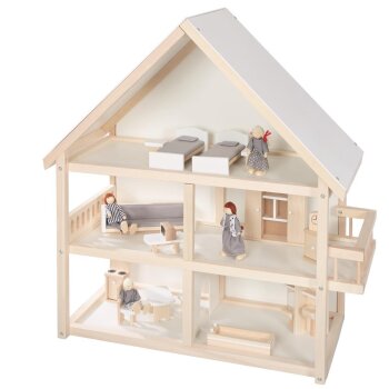 roba Puppenhaus inkl. Möbel & Puppen, Holz natur...