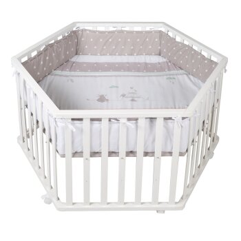 roba Laufgitter Indibär, 6-eckig, sicheres Spielgitter inkl. Schutzeinlage & Rollen, weiß - B-Ware sehr gut