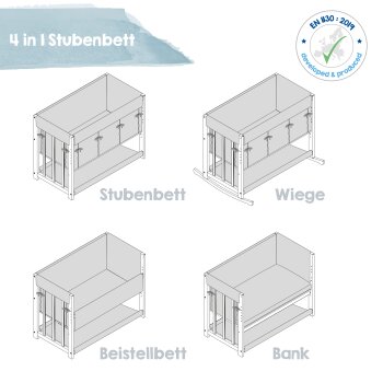 roba Stuben- & Beistellbett Indibär 4 in 1, Babybett, Wiege & Kinderbank, weiß - B-Ware neuwertig