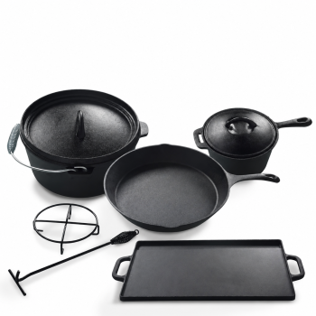 Ribelli 7-teilig BBQ Dutch Oven, Schwarz, massives...