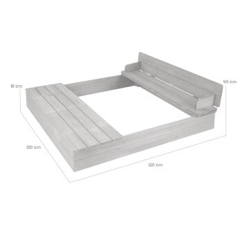 roba Sandkasten Outdoor + grau lasiert, inkl. aufklappbare Sitzbank & 2 Spielwannen - B-Ware sehr gut